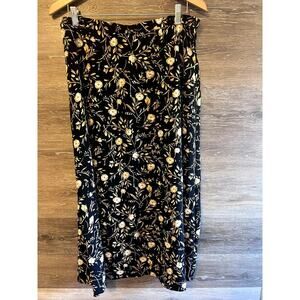 Vintage Maxi Skirt size Large Floral Black Elastic Waist Requirement